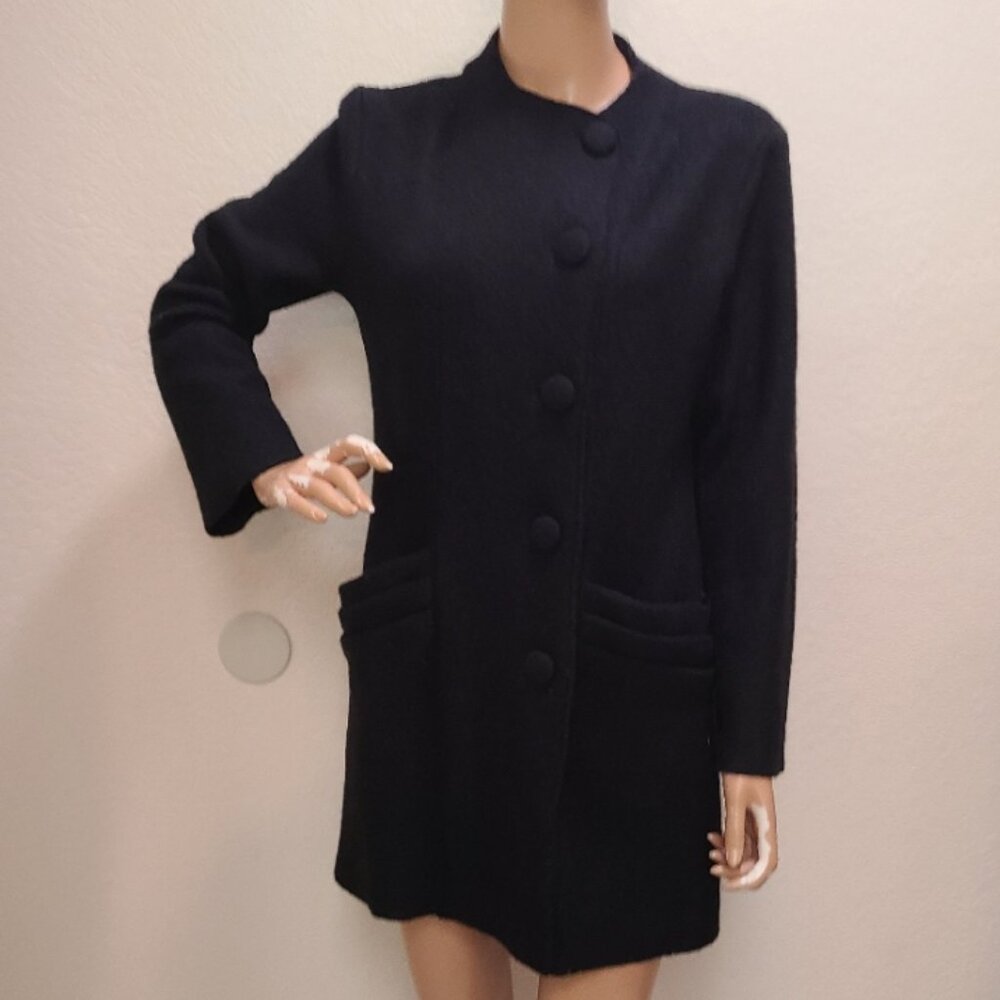 TSD by STELLA CARAKASI BLACK 100% WOOL BOILED TEXTURED LONG JACKET COAT sz XS